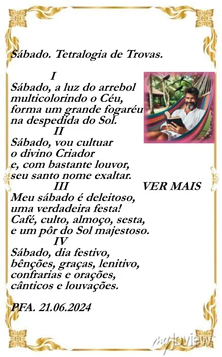 Sábado. Tetralogia de Trovas (Ver mais)